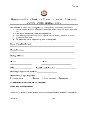 Mississippi Master License Renewal Form