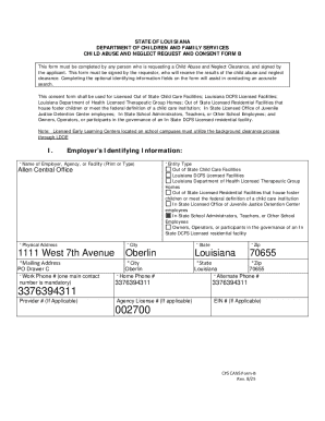 Louisiana Child Abuse and Neglect Clearance Request Form