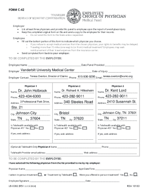 Form C-42 Employer Physician Panel