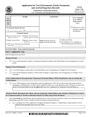 USCIS Form I-131 Travel Document Application