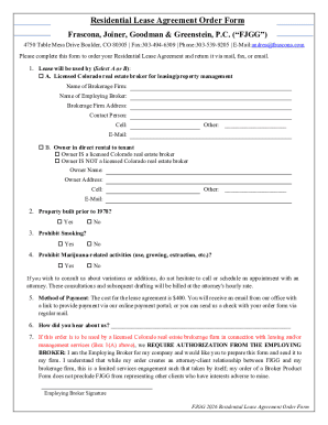Residential Lease Agreement Order Form