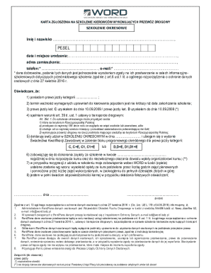 Polish Driver Training Registration Form