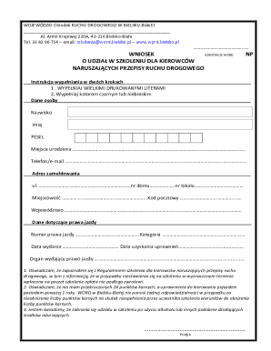 Driver Training Application Form