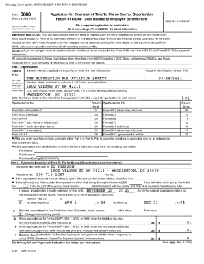 Form 8868 Application for Extension of Time To File an Exempt Organization