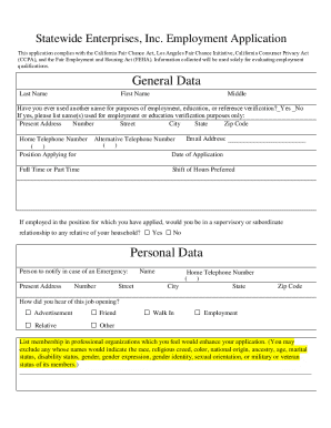 Statewide Enterprises Employment Application