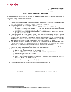 Declaration of the Project Participant GDPR NAWA