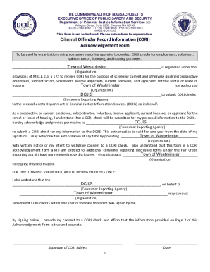 Massachusetts CORI Acknowledgement Form