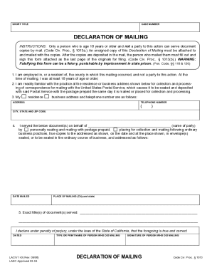 California Declaration of Mailing