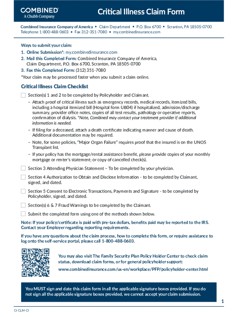 Critical Illness Claim Form - Blank Fillable Template | Fill Out, Print ...