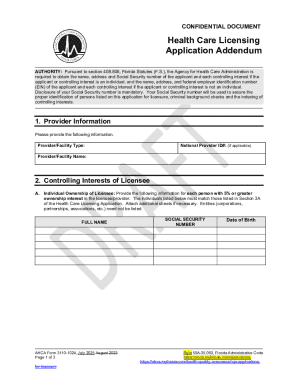 Health Care Licensing Application Addendum
