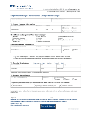 Minnesota Pharmacy License Change Form