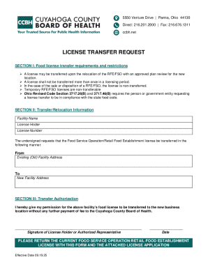 Ohio Food License Transfer Request