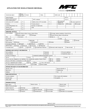 Vehicle Finance Application Form