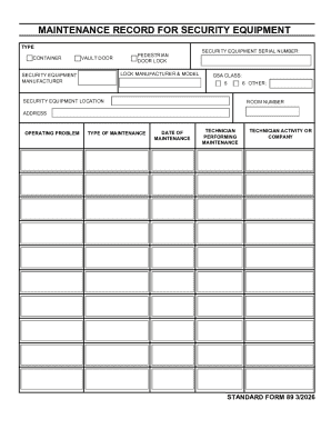Maintenance Record for Security Equipment