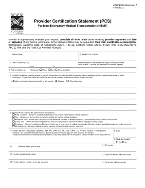 Provider Certification Statement for NEMT