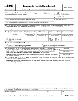 IRS Form 8944 Preparer e-file Hardship Waiver Request