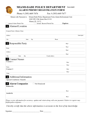 Miami-Dade Police Alarm Permit Registration Form