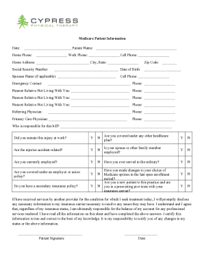 Medicare Patient Information Form