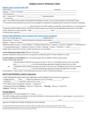 General Health Appraisal Form
