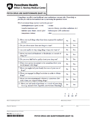 Psych Drug Use Questionnaire (DAST-10)