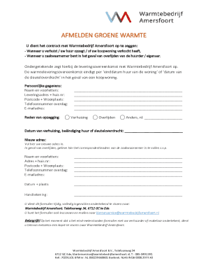 Warmtebedrijf Amersfoort Cancellation Form