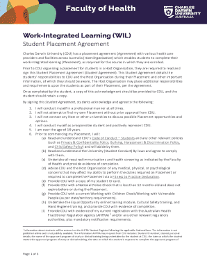Charles Darwin University Student Placement Agreement