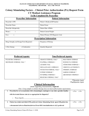 Colony Stimulating Factors Clinical Prior Authorization Request Form