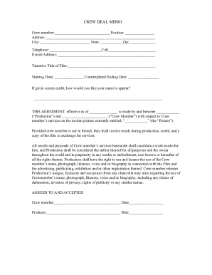 Crew Deal Memo Agreement