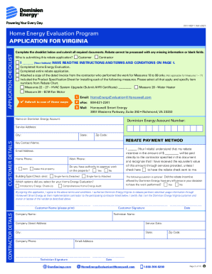 Virginia Home Energy Evaluation Program Rebate Application