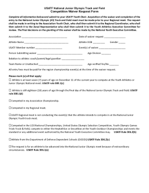 USATF National Junior Olympic Track and Field Waiver Request Form