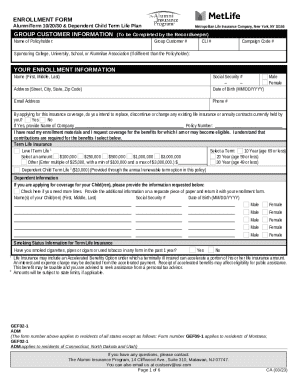 Alumni Term Life Insurance Enrollment Form