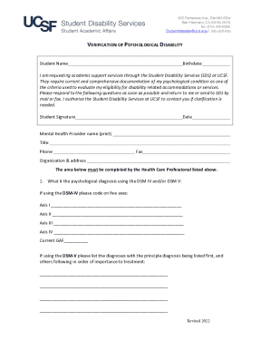 Verification of Psychological Disability Form