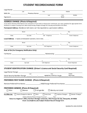 Student Record Change Form