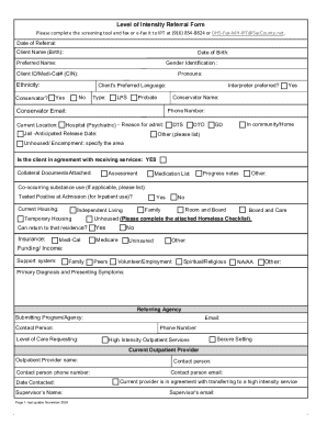 Sacramento County Level of Intensity Referral Form