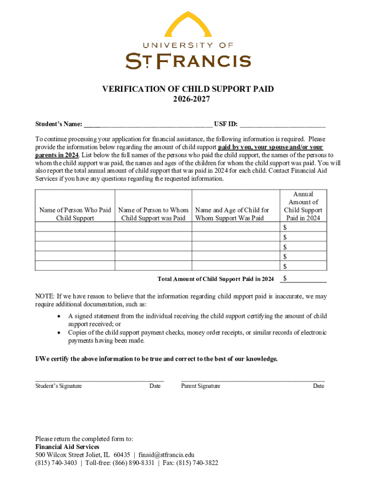Verification of Child Support Paid Form - Blank Fillable Template ...