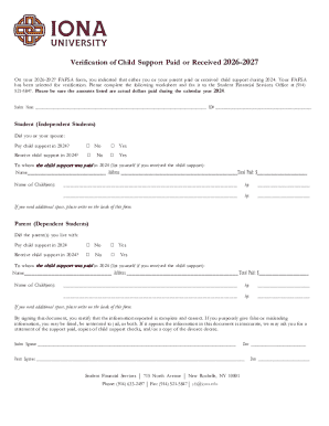 FAFSA Child Support Verification Form 2026-2027