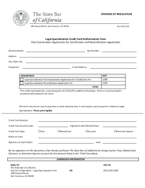California Legal Specialization Credit Card Authorization Form