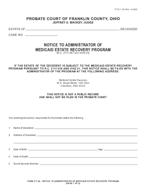 Notice to Administrator of Medicaid Estate Recovery Program