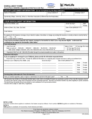 Alumni Term Life Insurance Enrollment Form