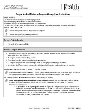 Oregon Medical Marijuana Program Change Form