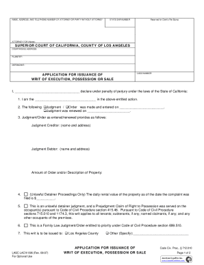 California Writ of Execution Application
