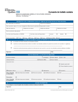 Formulaire de demande de documents d'élève du Québec