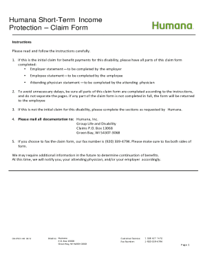 Humana Short-Term Income Protection Claim Form