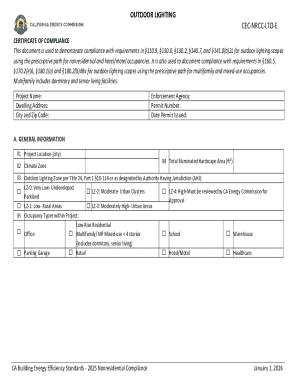 California Outdoor Lighting Compliance Certificate