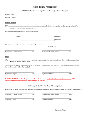 Flood Policy Assignment Form