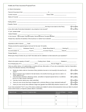 Hotels and Pubs Insurance Proposal Form