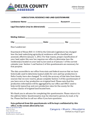 Agricultural Residence and Land Questionnaire