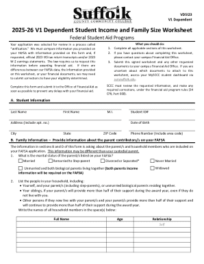 2025-26 V1 Dependent Student Income and Family Size Worksheet