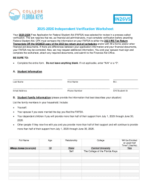 2025-2026 Independent Verification Worksheet