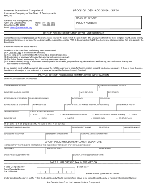 Proof of Loss – Accidental Death